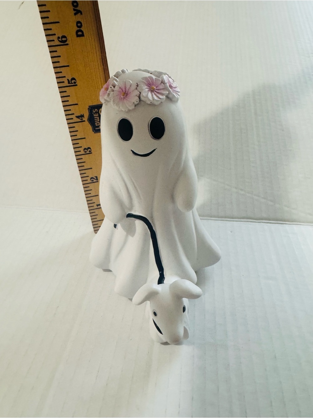 Halloween ghost with dog on leash Figurine with Floral Crown BNWT - Picture 2 of 6